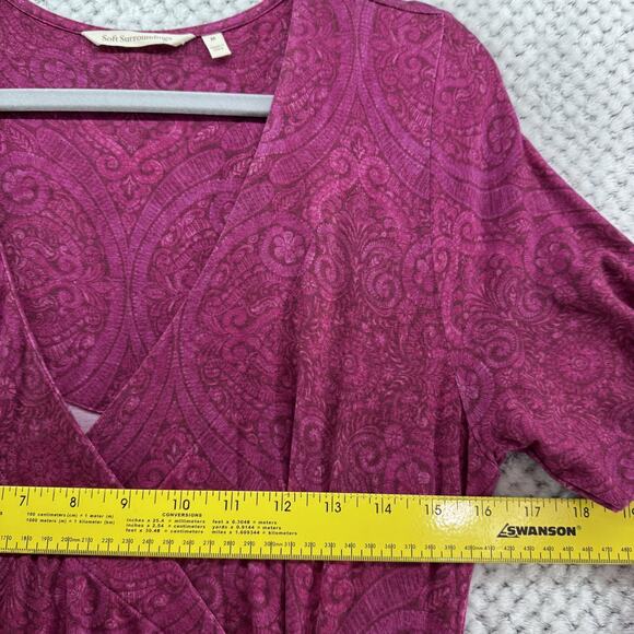 Soft Surroundings Dress Women M Burgundy Jersey Stretch A-Line 3/4 Sleeve V-Neck - Picture 9 of 12